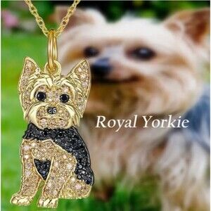 Gold & Black Rhinestones YORKIE Dog Necklace